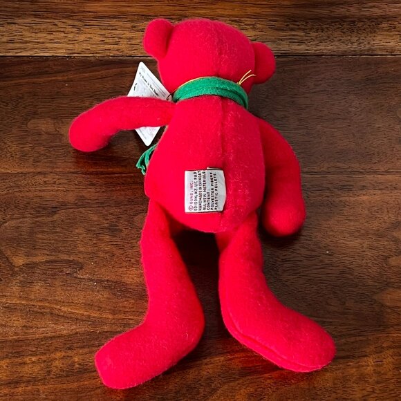 Vintage Gund Hot Shots Hotshots 2459 Red Plush Bear Green Scarf Christmas 9" - Picture 2 of 10
